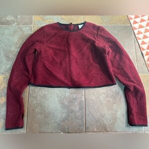 Son de Flor Red Maroon Wool Crop Sweater Jacket Button Up Back Small Long Sleeve